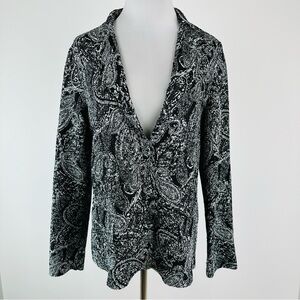 Chico’s Travelers Collection Crinkle Lightweight Paisley Black White Blazer L